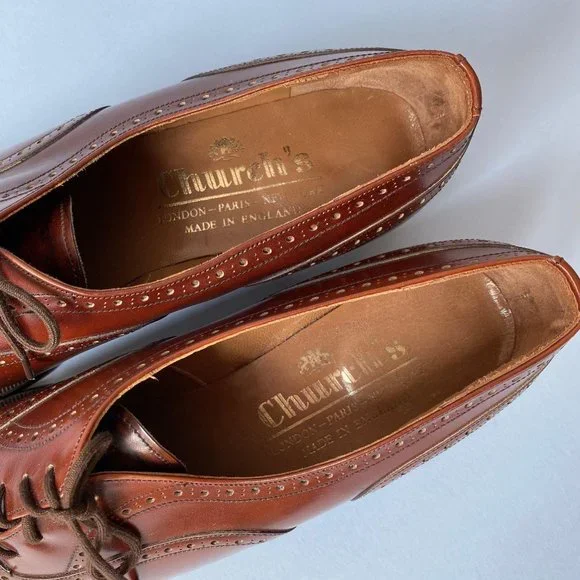 NWOT Brown Leather Church’s Heeled Oxford Shoe 8.5 - Picture 4 of 10